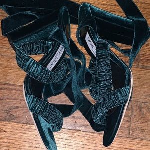 Jimmy Choo Deep Green Velvet Lace-Up Heels